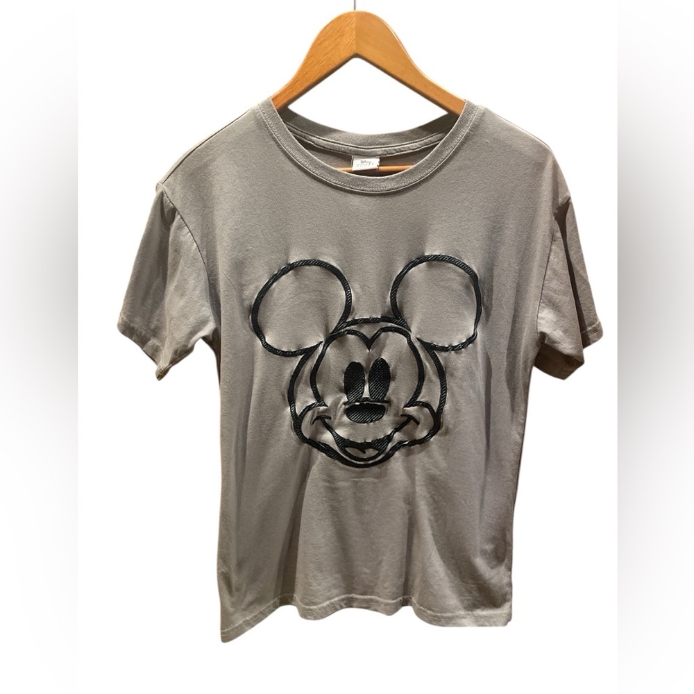 Disney Mickey Mouse Embroidered Gray T-Shirt Small Black Stitch Logo Tee